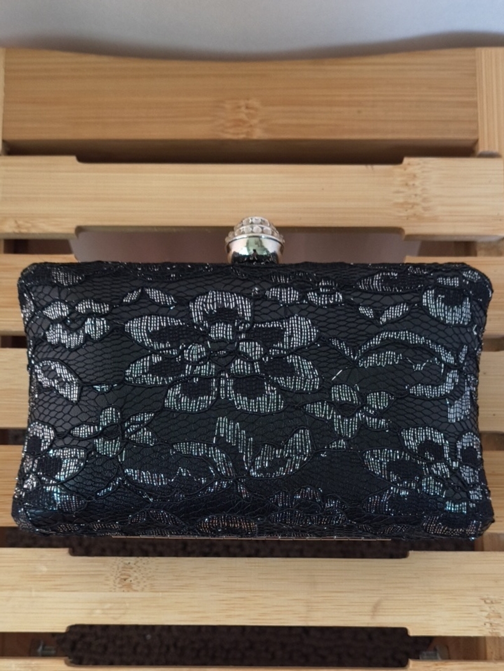Expressions NYC Black Lace Evening Clutch with Silver Accent